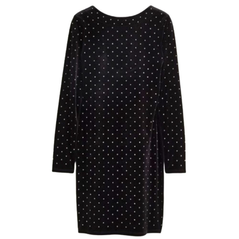 H&M Black Velvet Silver  Rhinestone Embellished Short Bodycon Dress,Medium